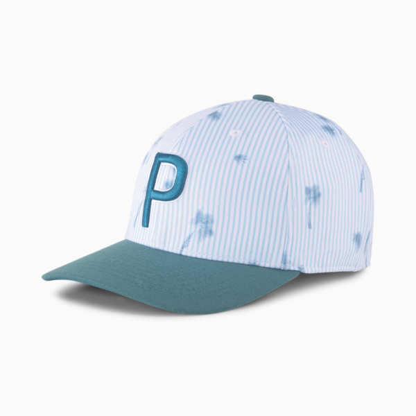 Seersucker P 110 Snapback Men's Golf Cap, Bright White-Ocean Depths, large-ZAF