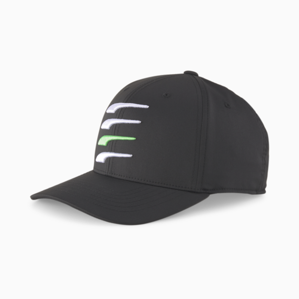 110 Moving Day Snapback Golf Men's Cap, Puma Black-Bright White-Irish Green, large-ZAF