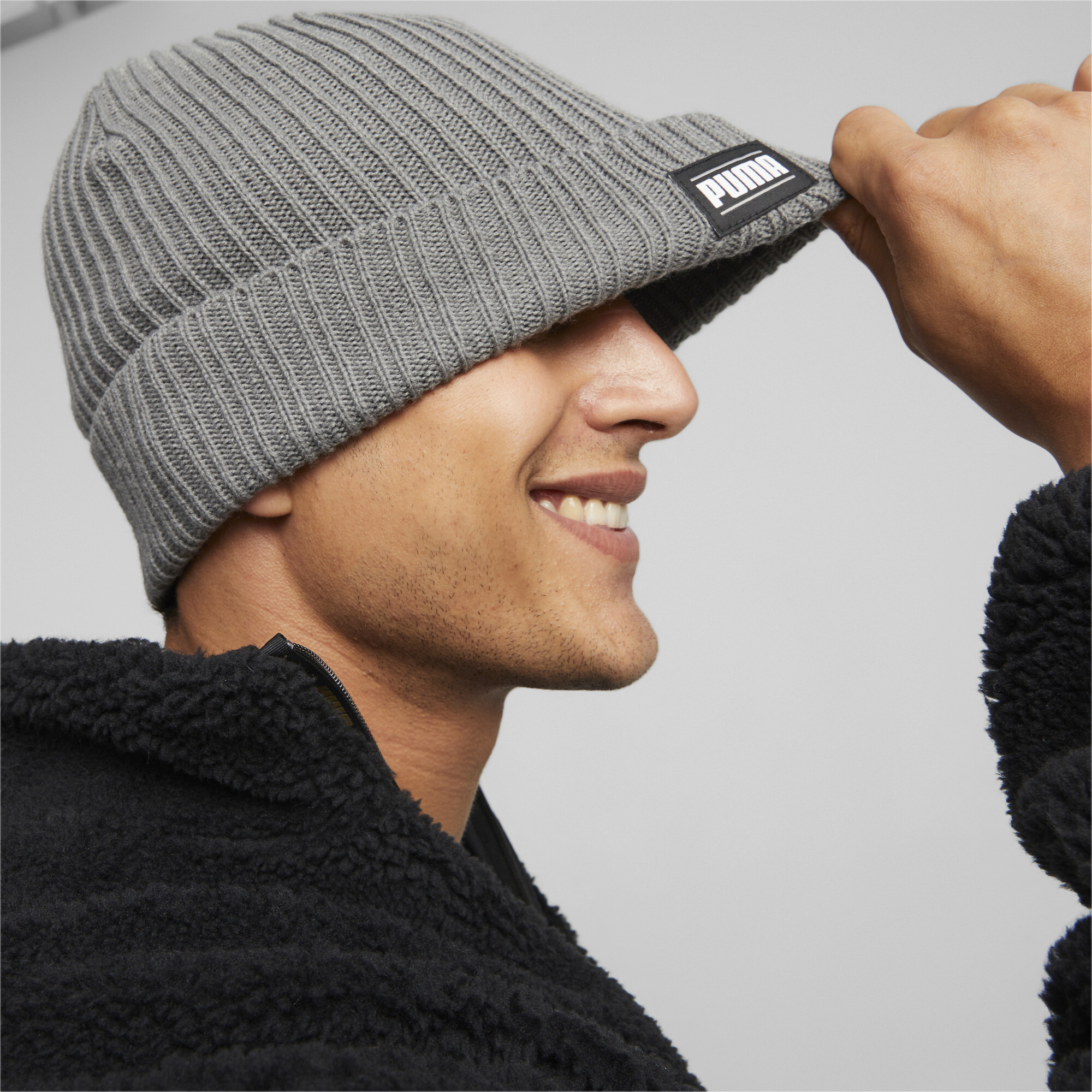 Puma Classic Cuff Ribbed Beanie Hat, Gray, Size Adult, Accessories