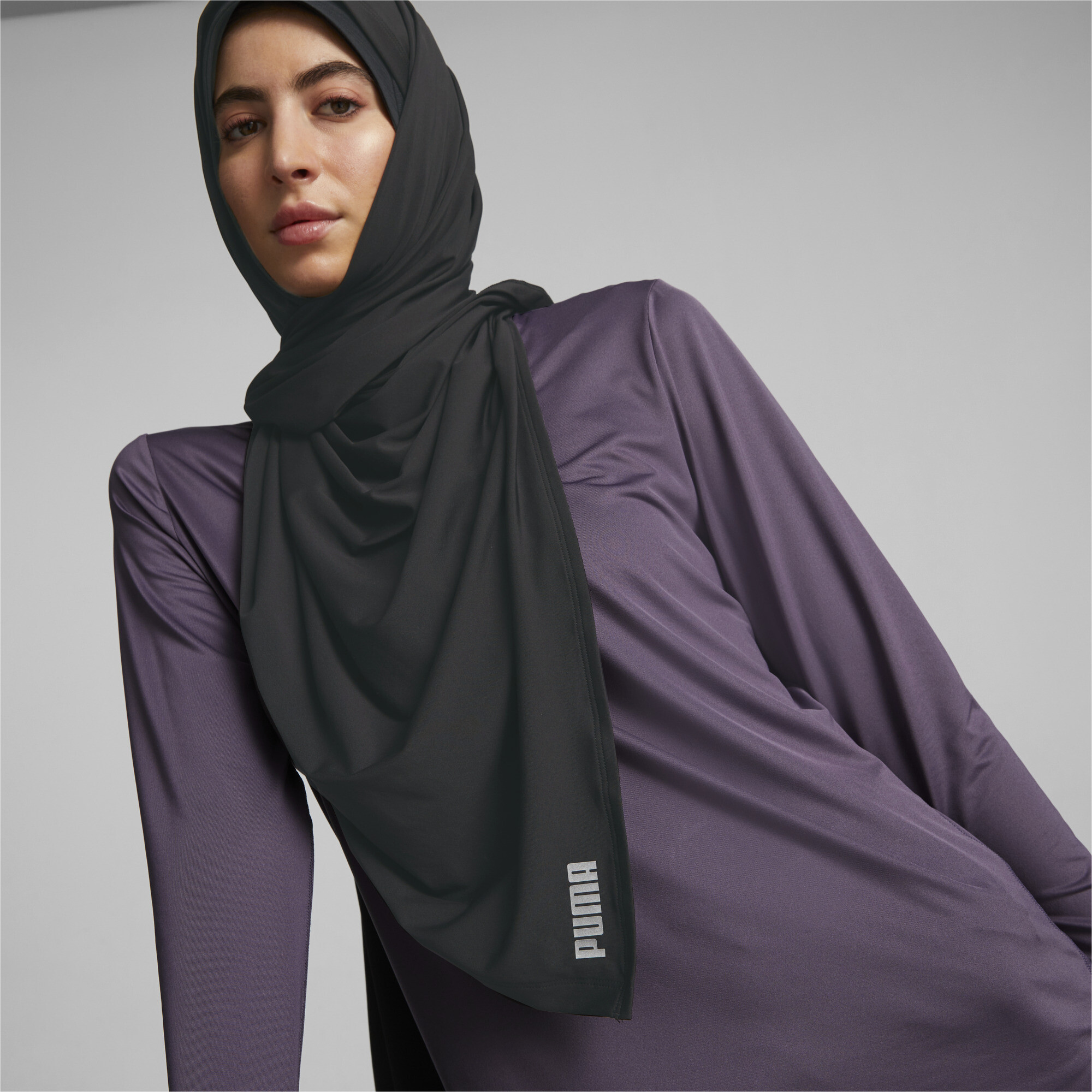 Women's PUMA Running Hijab Scarf In 10 - Black, Size Adult