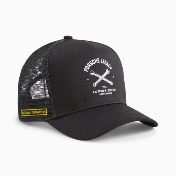 Porsche Legacy Garage Crew Trucker Cap, PUMA Black, large-ZAF