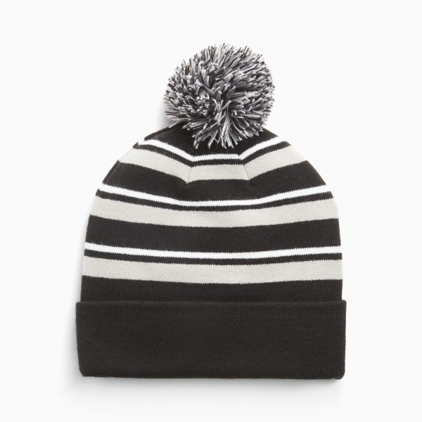 WRMLBL Men's Golf Stripe Pom Beanie, Ash Gray-PUMA Black, large-ZAF