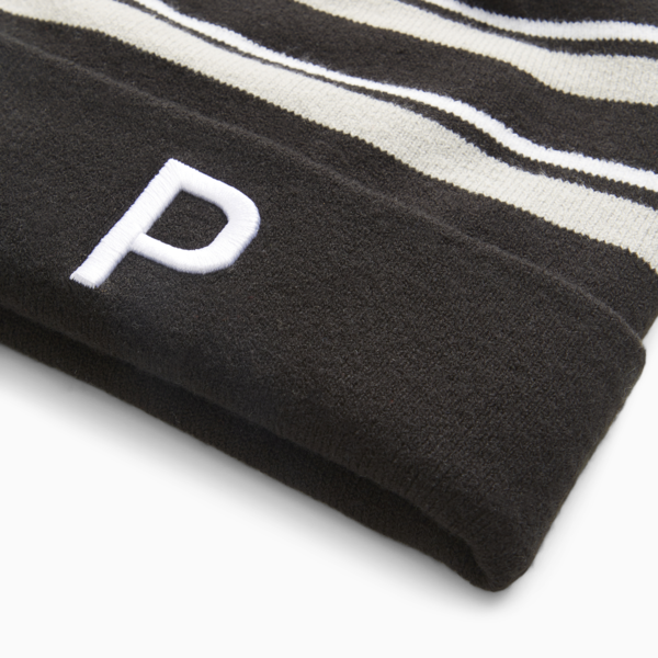 WRMLBL Men's Golf Stripe Pom Beanie, Ash Gray-PUMA Black, large-ZAF