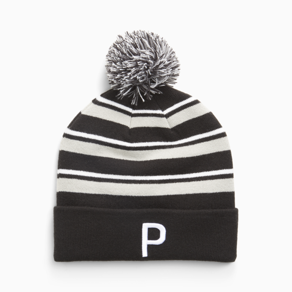 WRMLBL Men's Golf Stripe Pom Beanie, Ash Gray-PUMA Black, large-ZAF