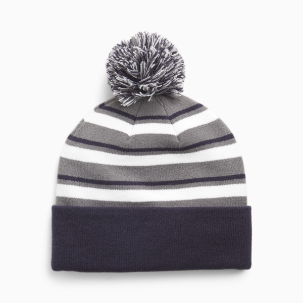 WRMLBL Men's Golf Stripe Pom Beanie, Navy Blazer-Slate Sky, large-ZAF
