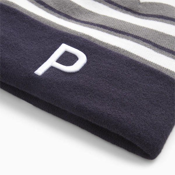 WRMLBL Men's Golf Stripe Pom Beanie, Navy Blazer-Slate Sky, large-ZAF