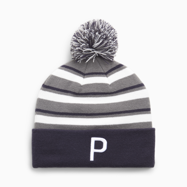 WRMLBL Men's Golf Stripe Pom Beanie, Navy Blazer-Slate Sky, large-ZAF