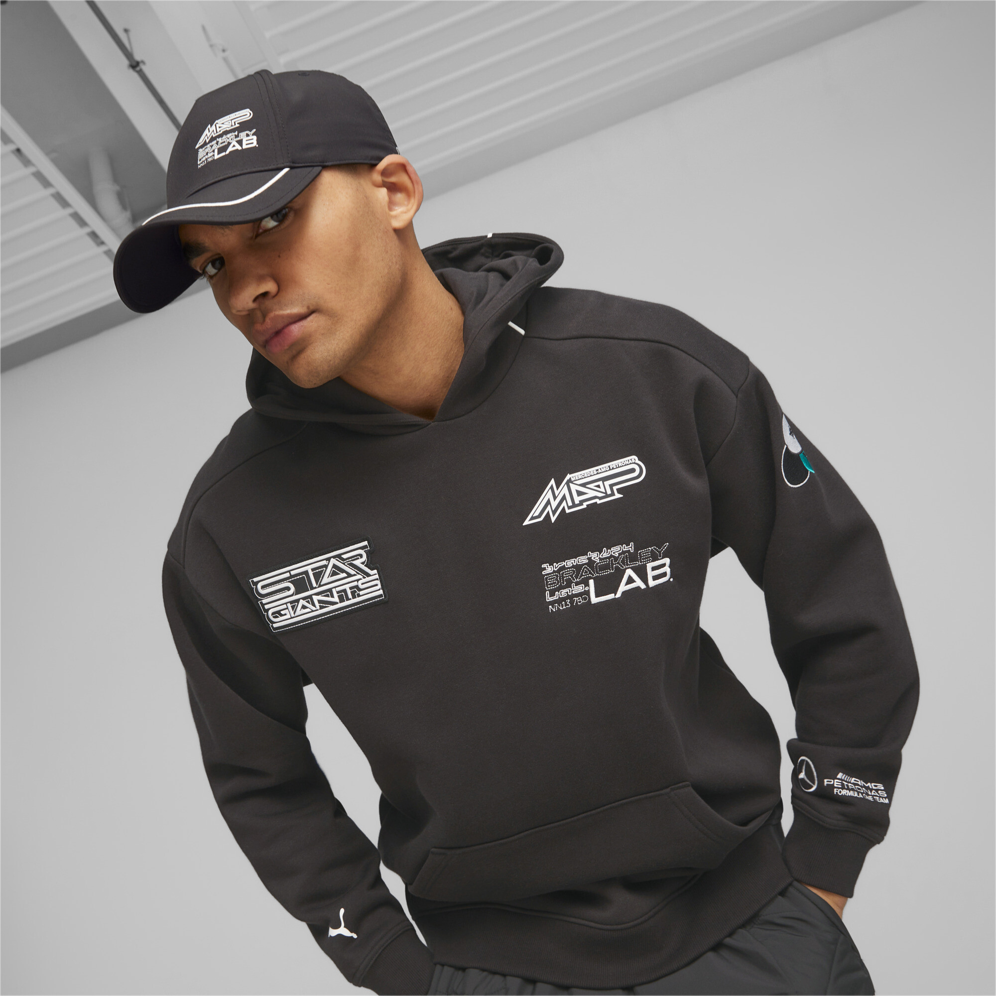 Men's PUMA Mercedes-AMG PETRONAS Garage Crew Cap In Black, Size Adult