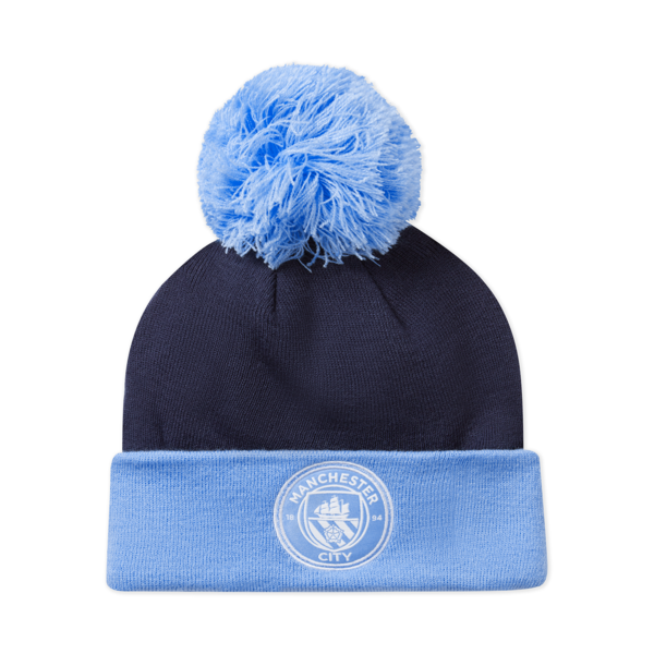 Manchester City ftblESSENTIALS Pom Pom Beanie, PUMA Navy-Team Light Blue, large-ZAF