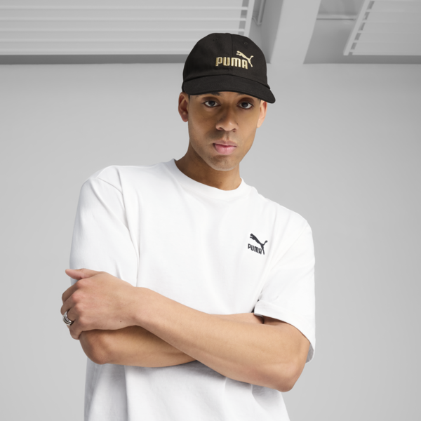 ESS No.1 Logo Baseball Cap, PUMA Black-Gold-Logo, large-ZAF
