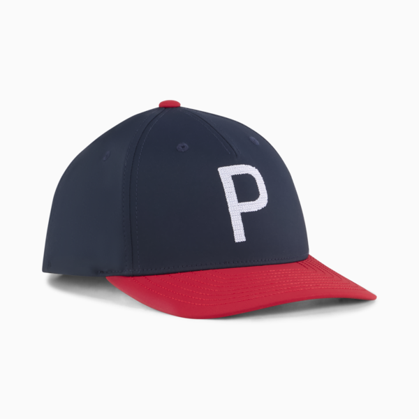 Gorra con visera Crafted P Golf para hombre, Deep Navy-Dark Crimson, large-MEX