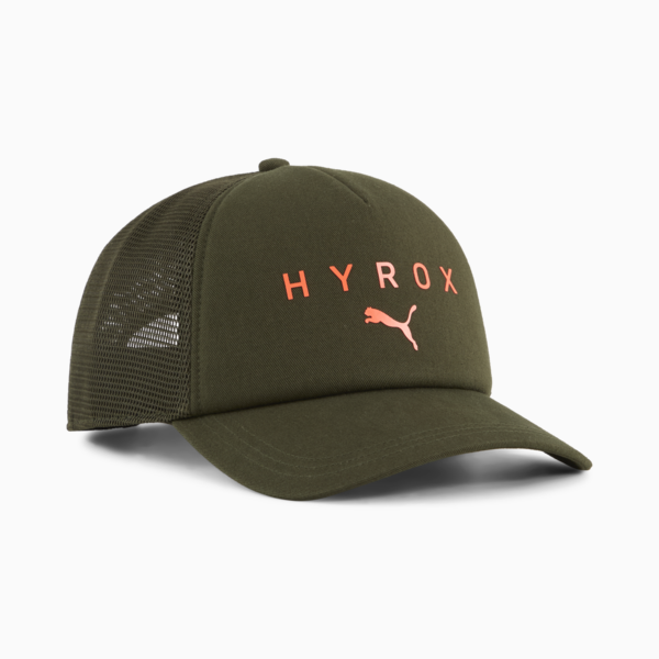 Gorra con tejido de malla PUMA x HYROX, Dark Olive-Glowing Orange, large-MEX