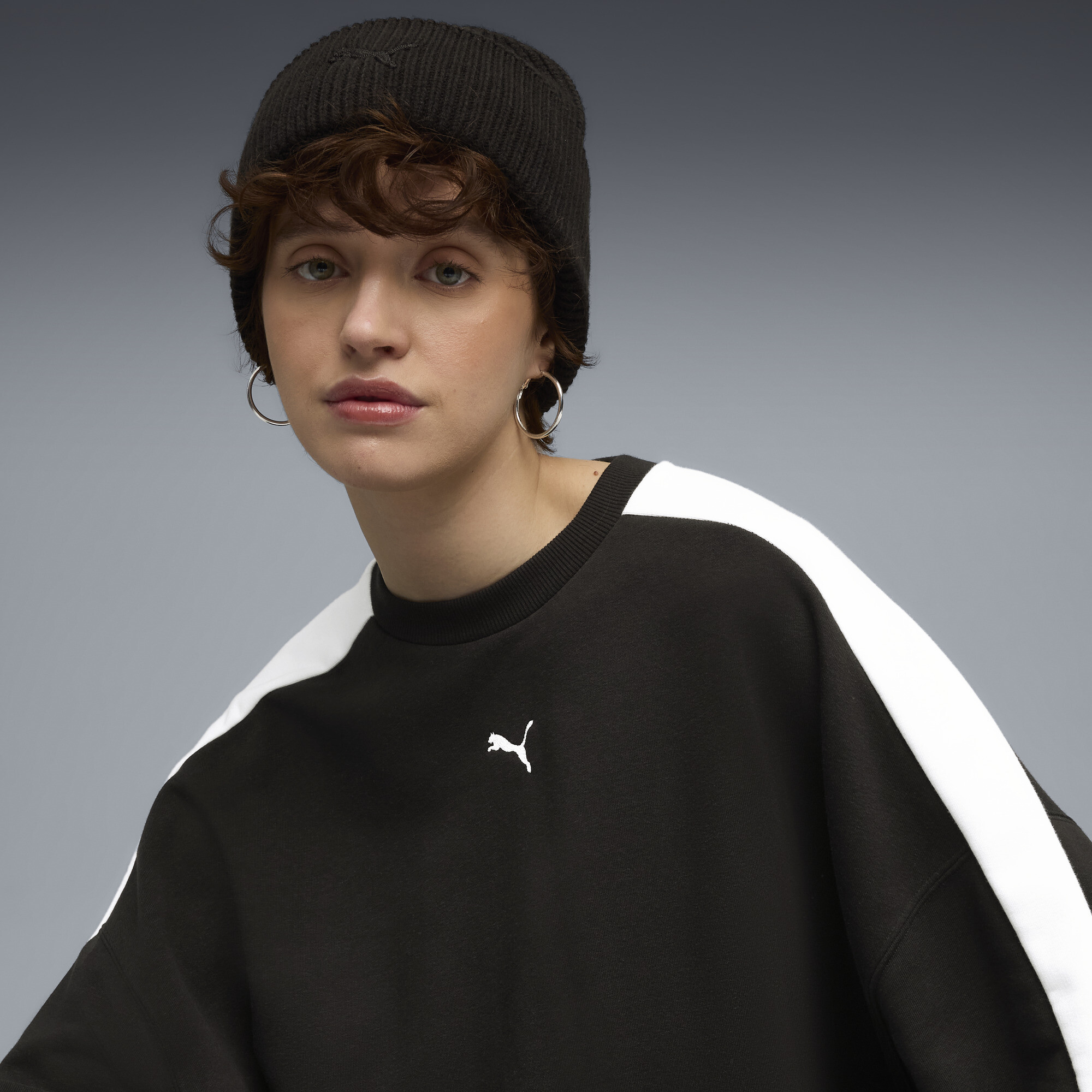 PUMA Wardrobe Essentials chunky beanie met middelhoge kruin, Zwart thumbnail 4