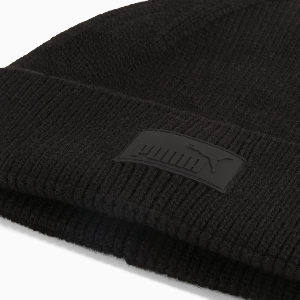 Essentials Elevated Rubber Patch Low Crown Beanie, PUMA Black, large-ZAF