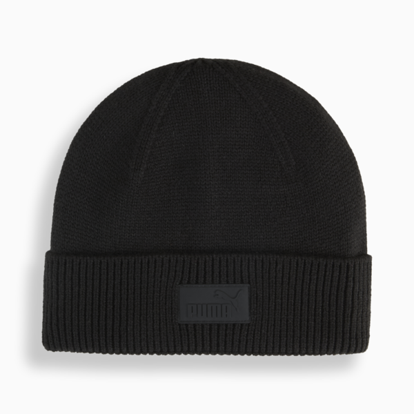 Essentials Elevated Rubber Patch Low Crown Beanie, PUMA Black, large-ZAF