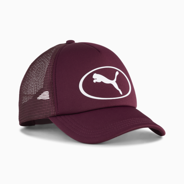 Essentials PUMA Cat Logo Trucker Cap, Ruby Shimmer, large-ZAF