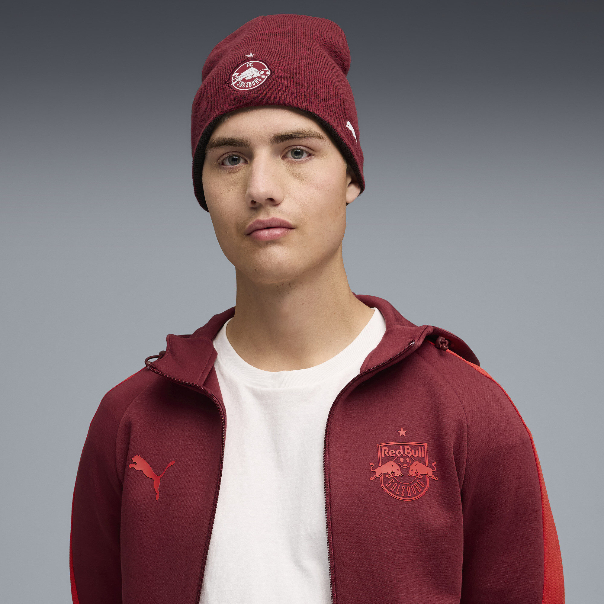 PUMA FC Rood Bull Salzburg omkeerbare beanie, Grijs/Rood thumbnail 5