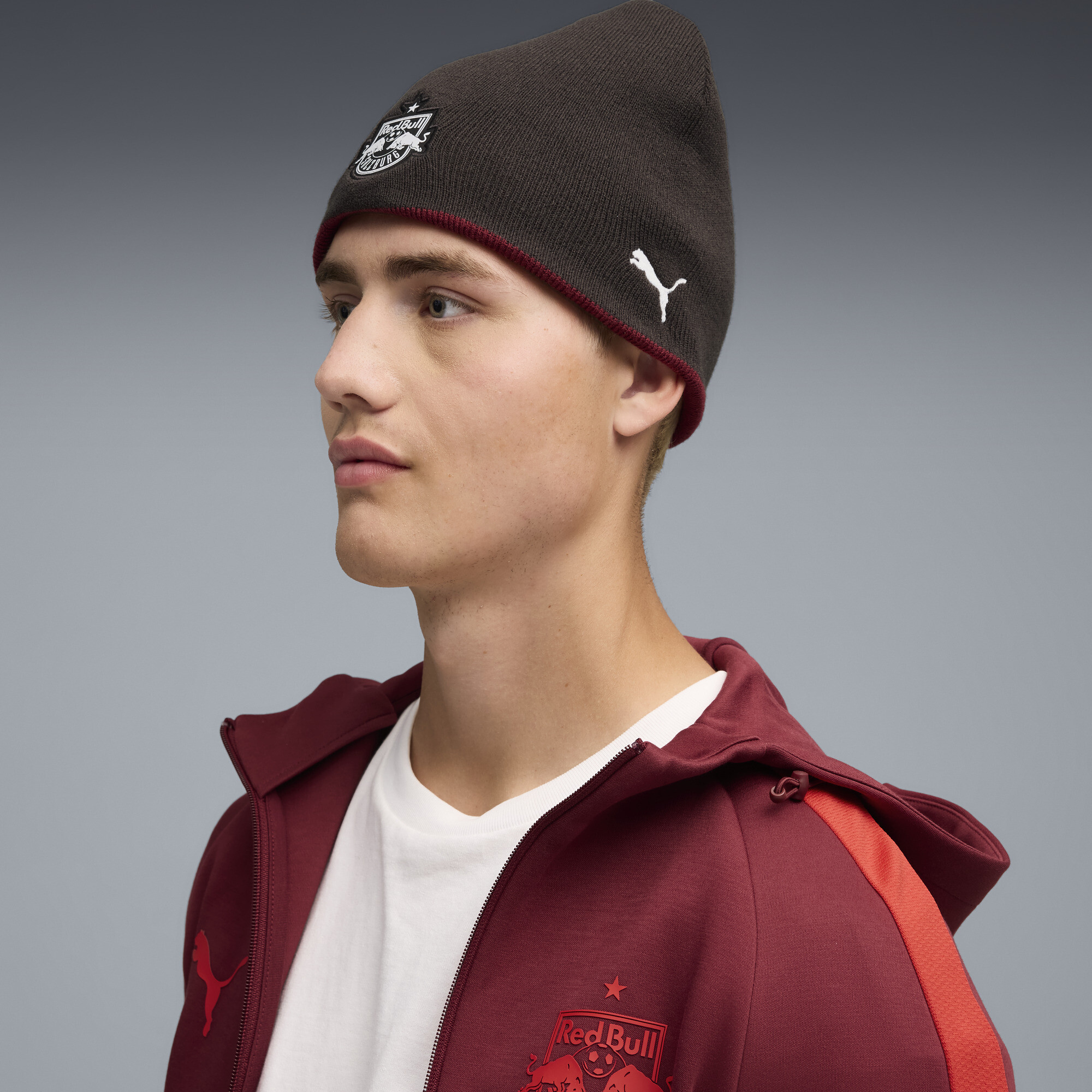 PUMA FC Rood Bull Salzburg omkeerbare beanie, Grijs/Rood thumbnail 4