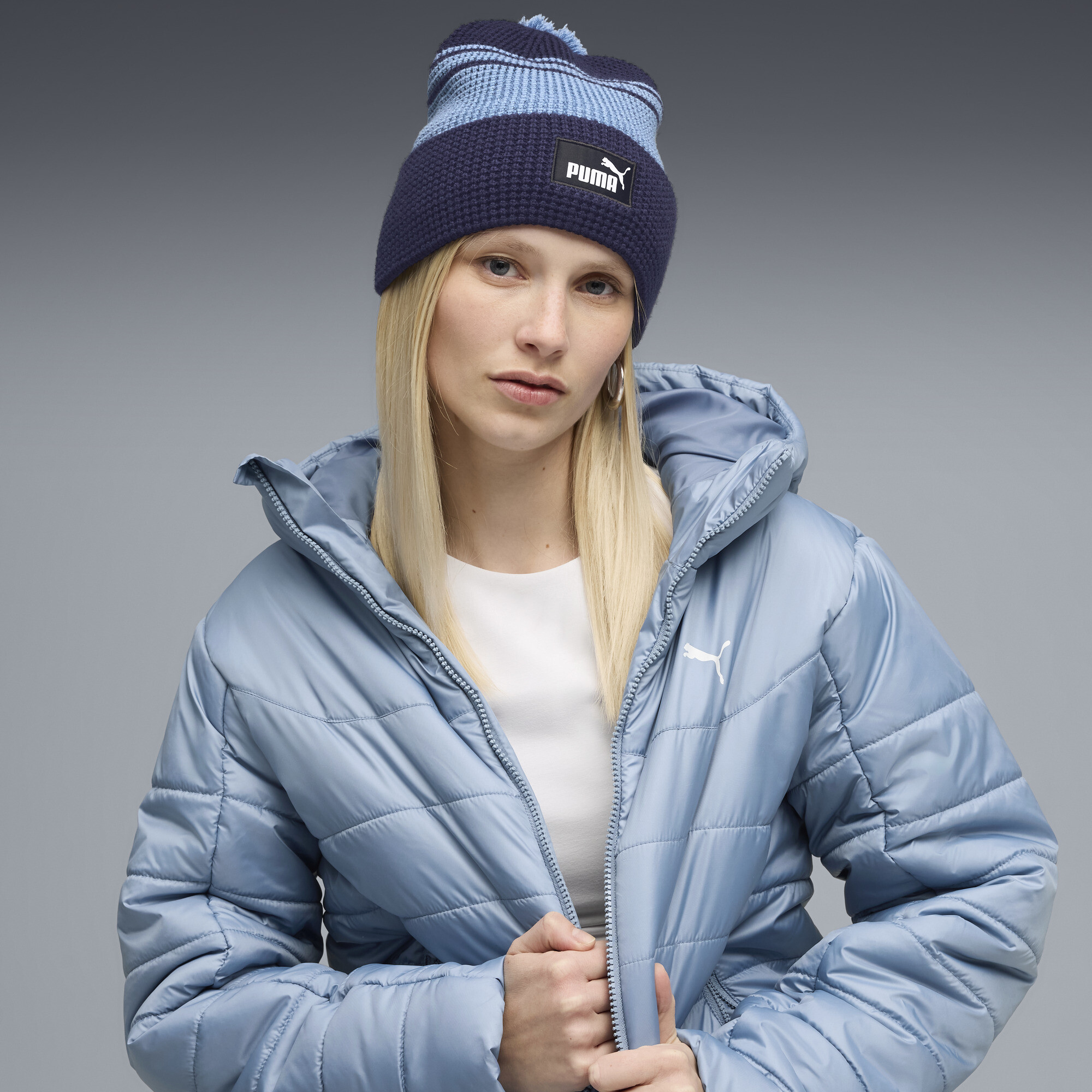 PUMA Essentials beanie met middelhoge kroon en pompon, Blauw thumbnail 4