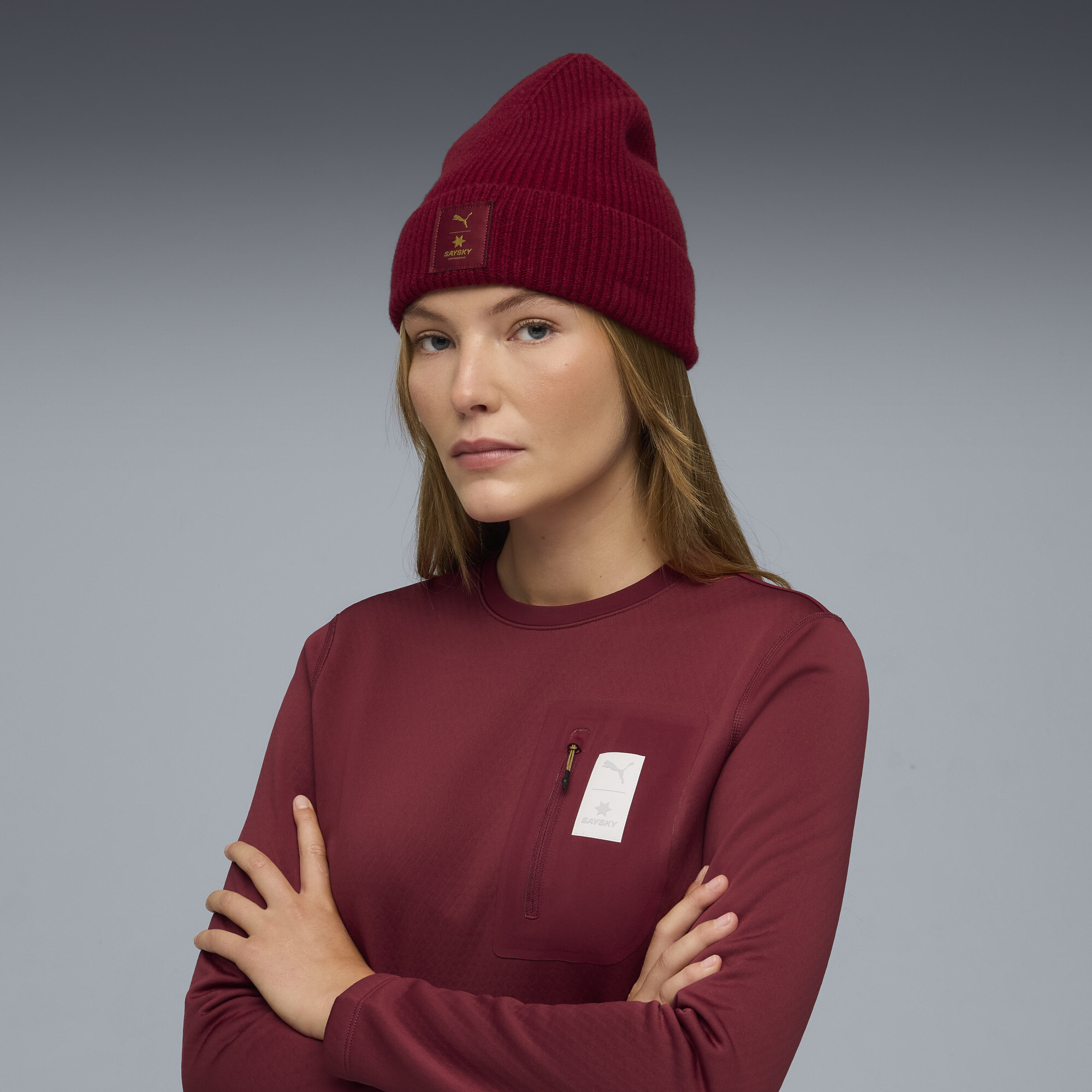 PUMA x SAYSKY beanie van merinowol, Rood thumbnail 4