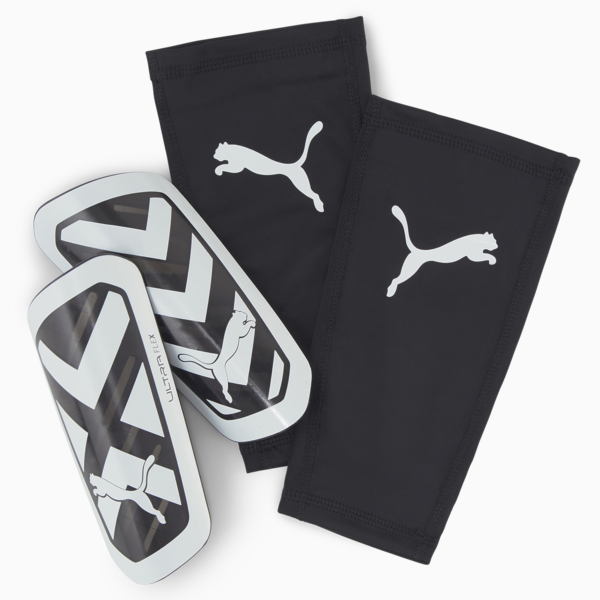ULTRA Flex Sleeve Football Shin Guards, PUMA Black-PUMA White, large-ZAF