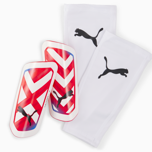 ULTRA Flex Sleeve Football Shin Guards, PUMA White-Ultra Blue-Fire Orchid, large-ZAF