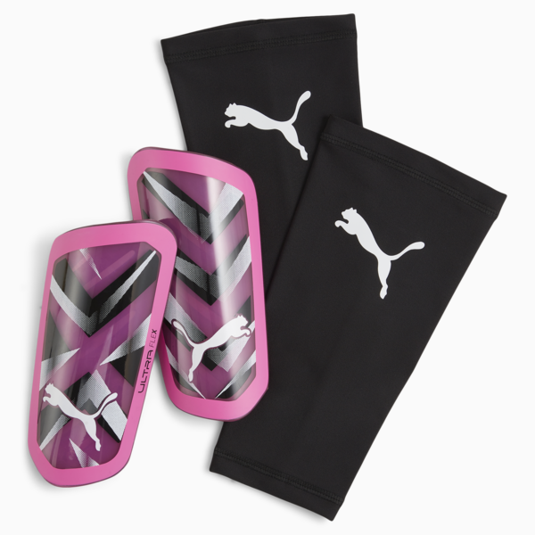 ULTRA Flex Sleeve Football Shin Guards, Poison Pink-PUMA White-PUMA Black, large-ZAF