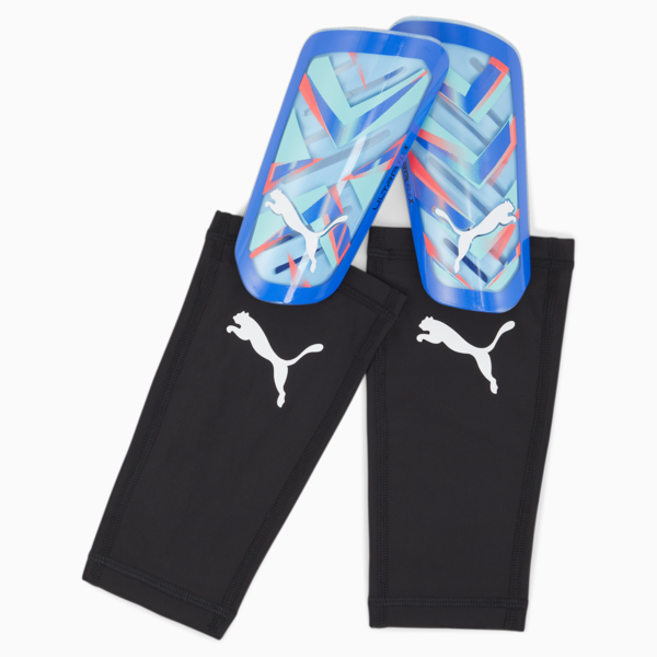 ULTRA Flex Sleeve Football Shin Guards, Bluemazing-Electric Peppermint, large-ZAF