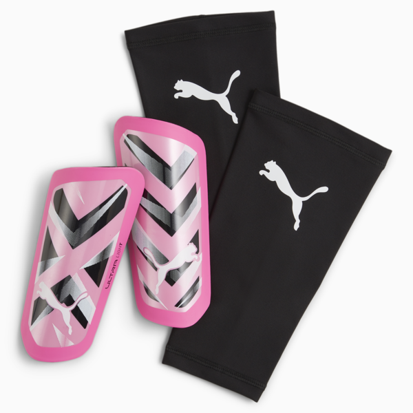 ULTRA Light Sleeve Football Shin Guards, Poison Pink-PUMA White-PUMA Black, large-ZAF
