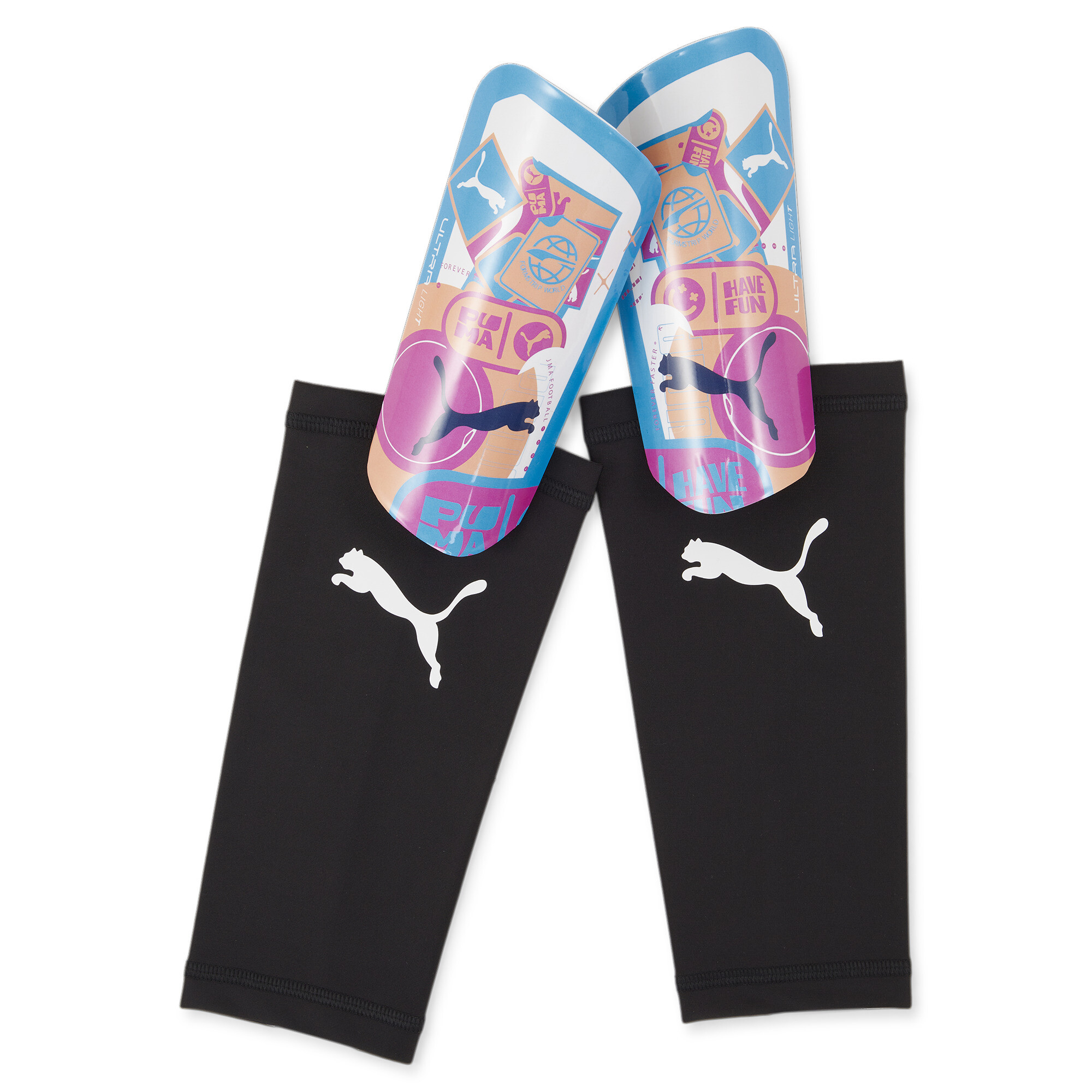 Puma ULTRA Light VOLUME UP Sleeve Schienbeinschoner | Mit Other Pattern | White/Poison Pink/Luminous Blue | Größe: M