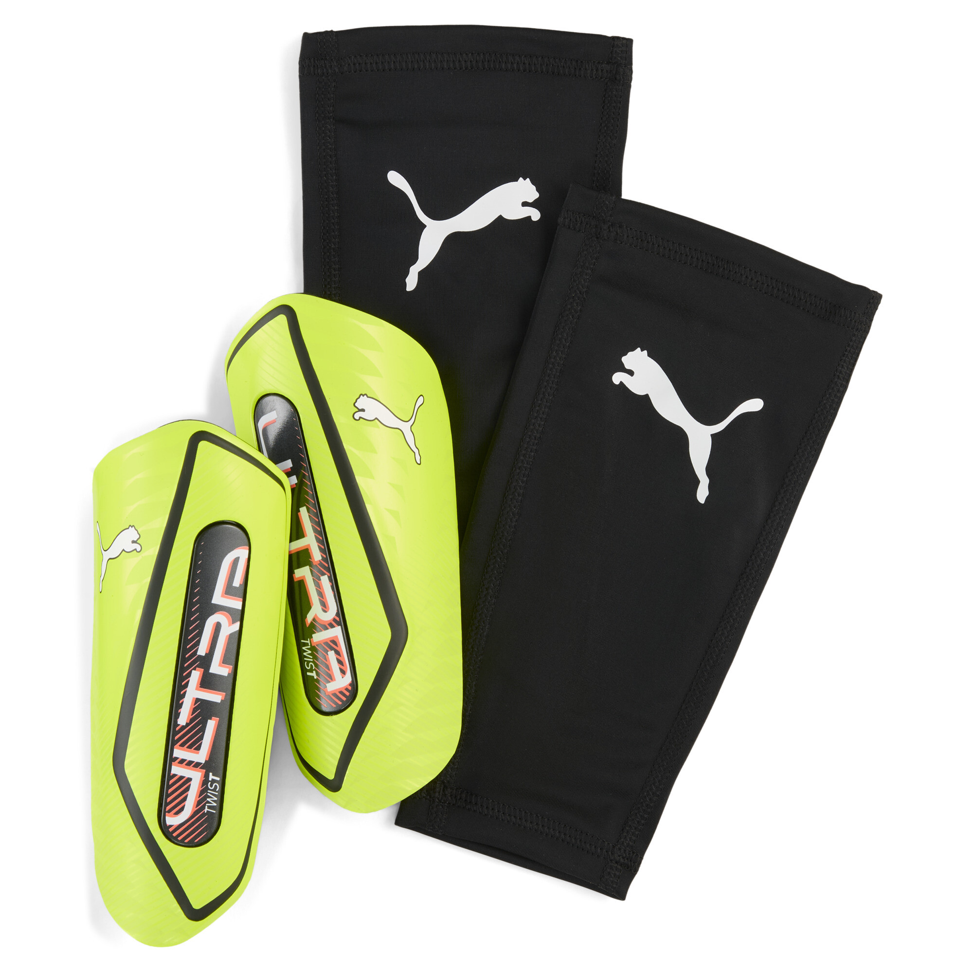 PUMA ULTRA Twist Football Sleeve scheenbeschermers, Zwart/Geel, Maat M
