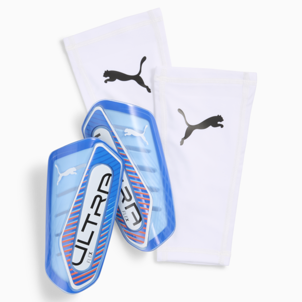 ULTRA Flex Football Sleeves Shinguards, Ultra Blue-PUMA White-Glowing Red, large-ZAF