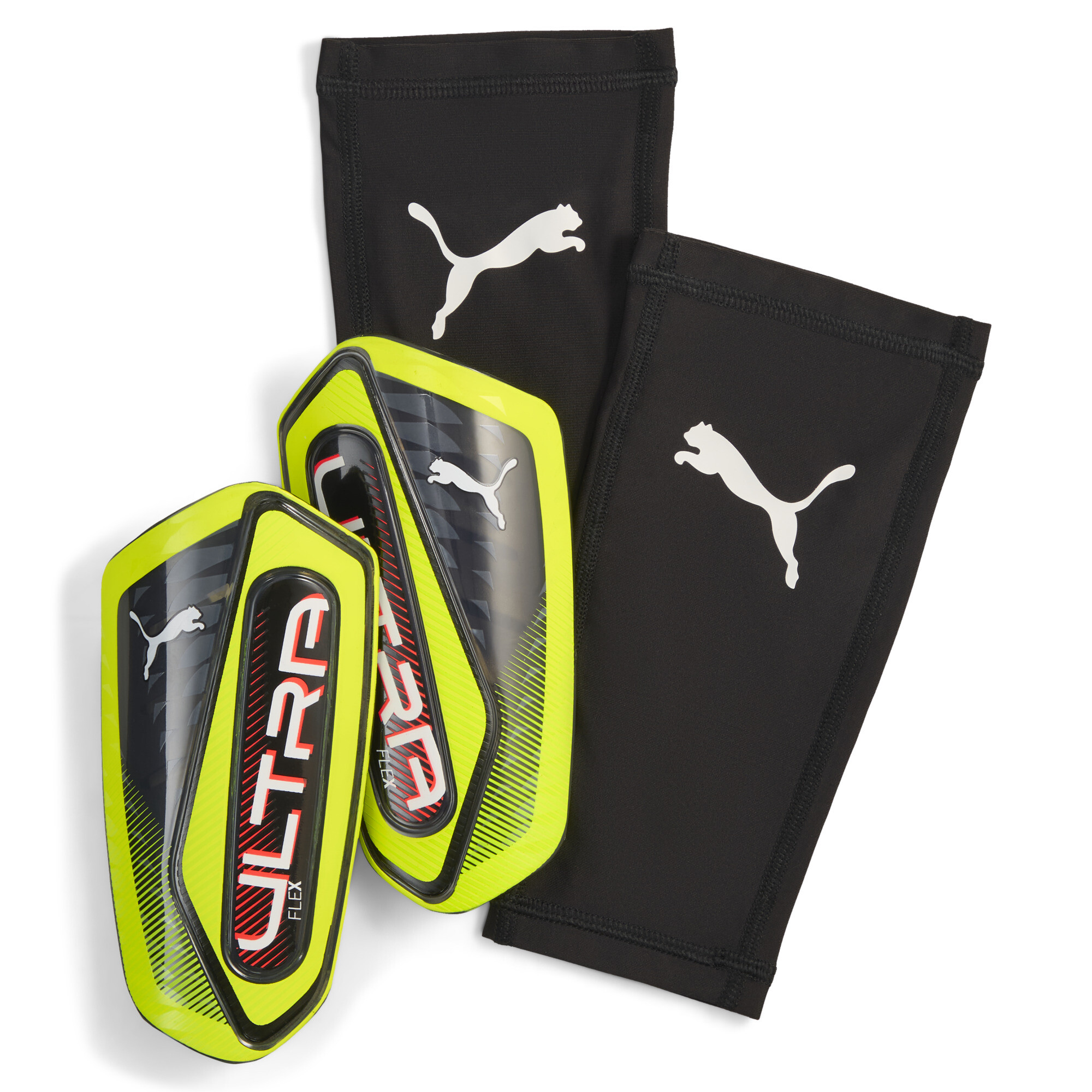 PUMA ULTRA Flex Football Sleeves scheenbeschermers, Zwart/Geel, Maat XS