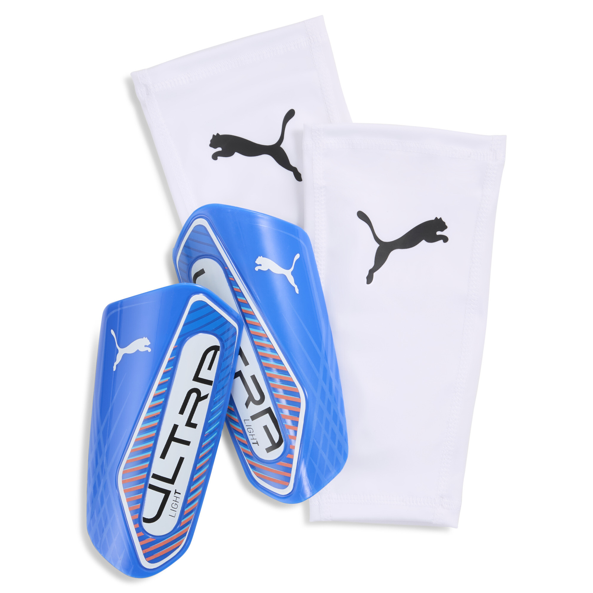PUMA ULTRA Light Soccer Shin Guards, Large, Blue/White/Red