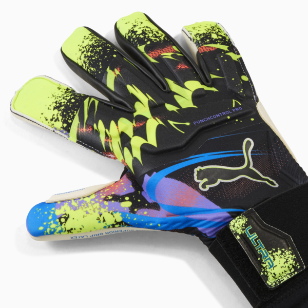 ULTRA Ultimate TEASER Hybrid Goalkeeper Gloves, PUMA Black-Luminous Purple-Lime Squeeze, large-MEX