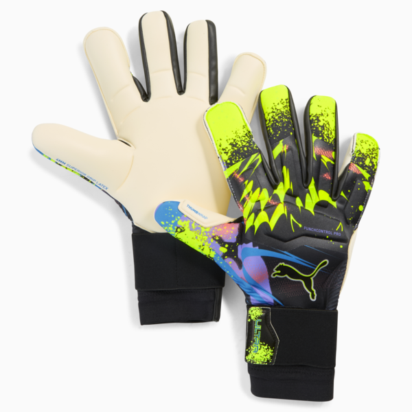 ULTRA Ultimate TEASER Hybrid Goalkeeper Gloves, PUMA Black-Luminous Purple-Lime Squeeze, large-MEX