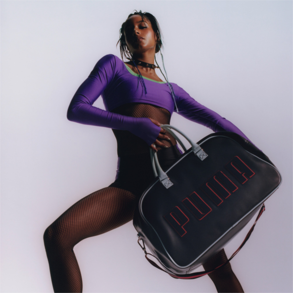 PUMA x DUA LIPA Grip Bag Women, Puma Black-Poppy Red-Light Aqua, large-ZAF