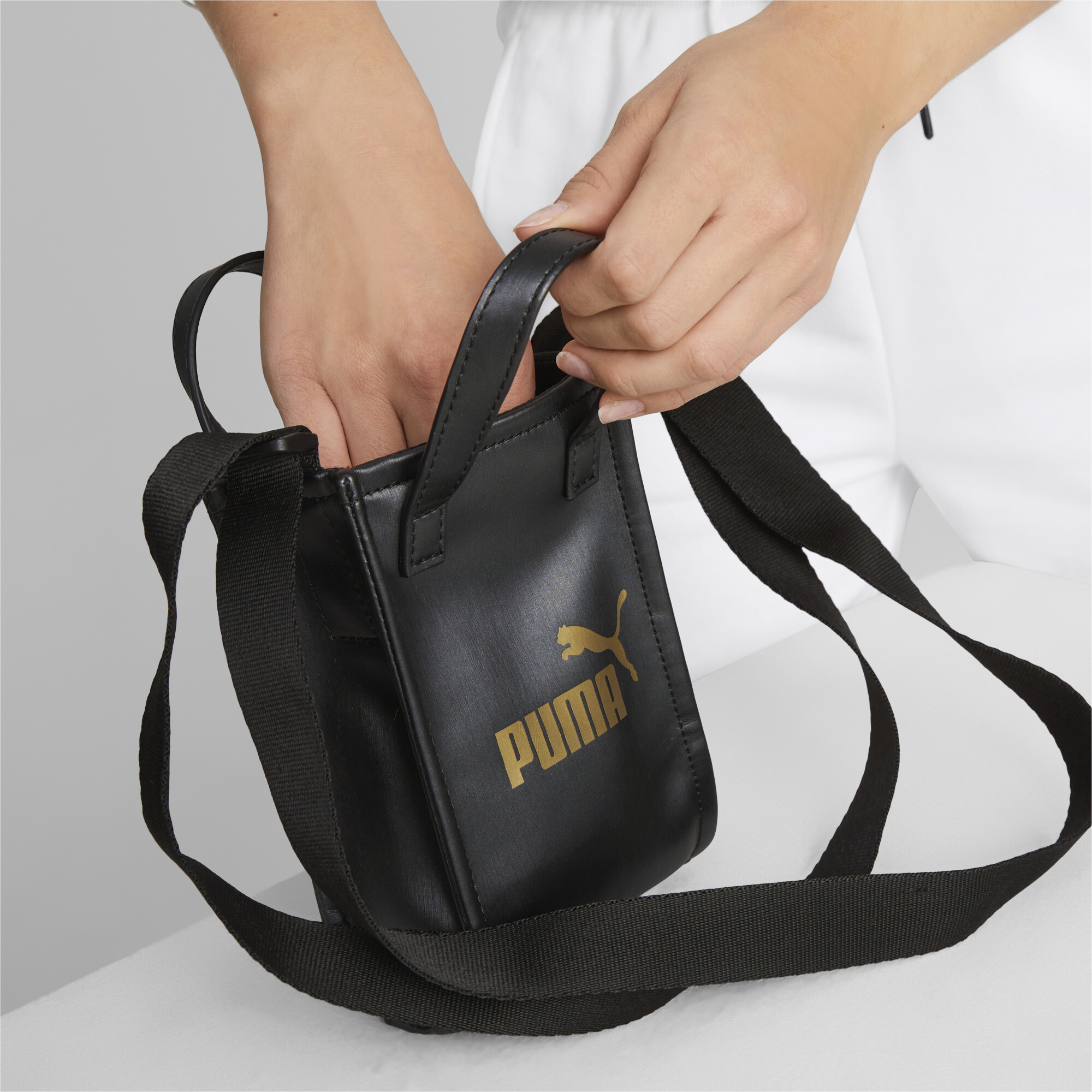 Women's PUMA Core Up Mini Tote Cross Body Bag In Black