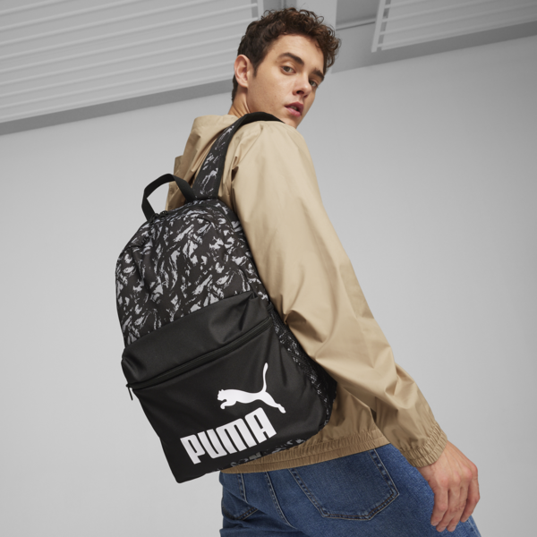 PUMA Phase Printed Backpack, PUMA Black-Concrete Gray AOP, large-ZAF