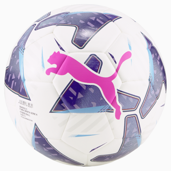 PUMA Orbita Serie A Hybrid Football, Puma White-Blue Glimmer-Sunset Glow, large-ZAF