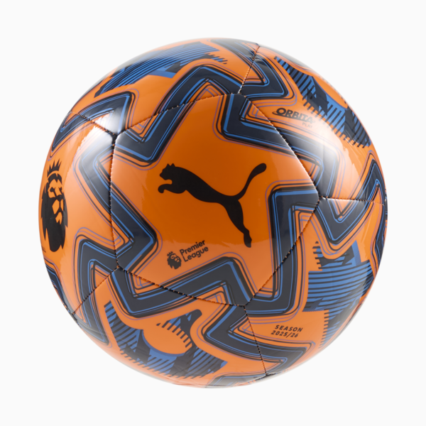 PUMA Orbita Play Premier League Brilliance Football, Orange Glo-Racing Blue-PUMA Black, large-MEX