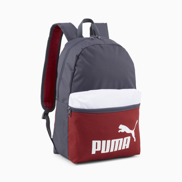 PUMA Phase Colorblock Backpack, Galactic Gray-Intense Red-PUMA White-Intense Red, large-ZAF