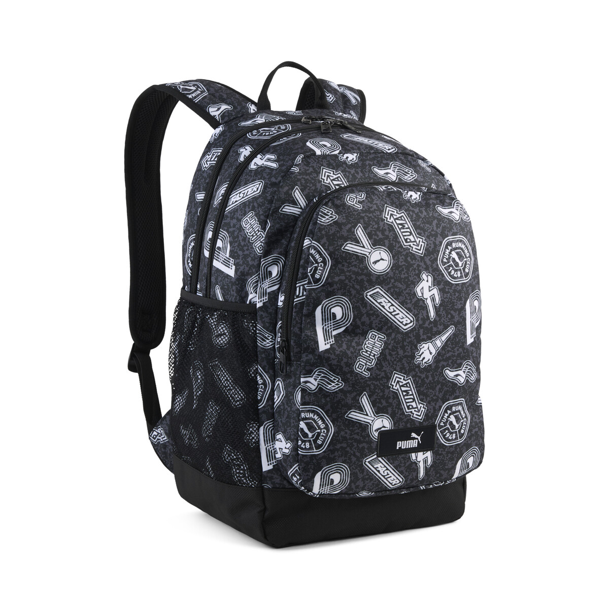 PUMA Academy Printed 29L Backpack in Black/Running Icons Aop, One Size