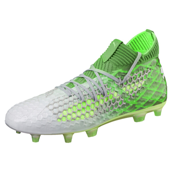 PUMA FUTURE 18.1 NETFIT On/Off FG/AG Men's Soccer Cleats Shoes in Green Gecko/White/Grey - 104313_01