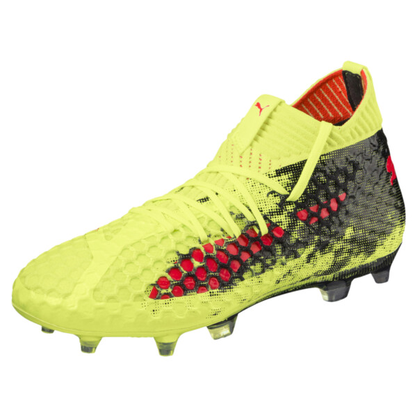 PUMA FUTURE 18.1 NETFIT FG/AG Soccer Cleats JR Shoes in Fizzy Yellow/Red Blast/Black - 104316_01