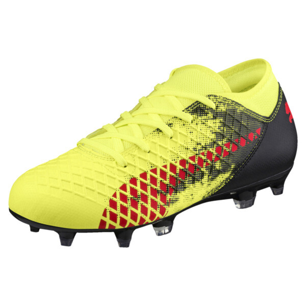 PUMA FUTURE 18.4 FG/AG Soccer Cleats JR Shoes in Fizzy Yellow/Red Blast/Black - 104346_01