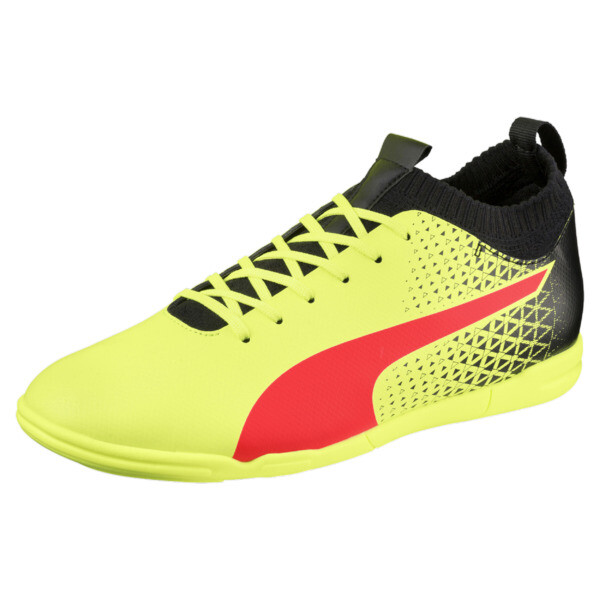 PUMA evoKNIT IT Men's Soccer Shoes in Fizzy Yellow/Red Blast/Black - 104548_02