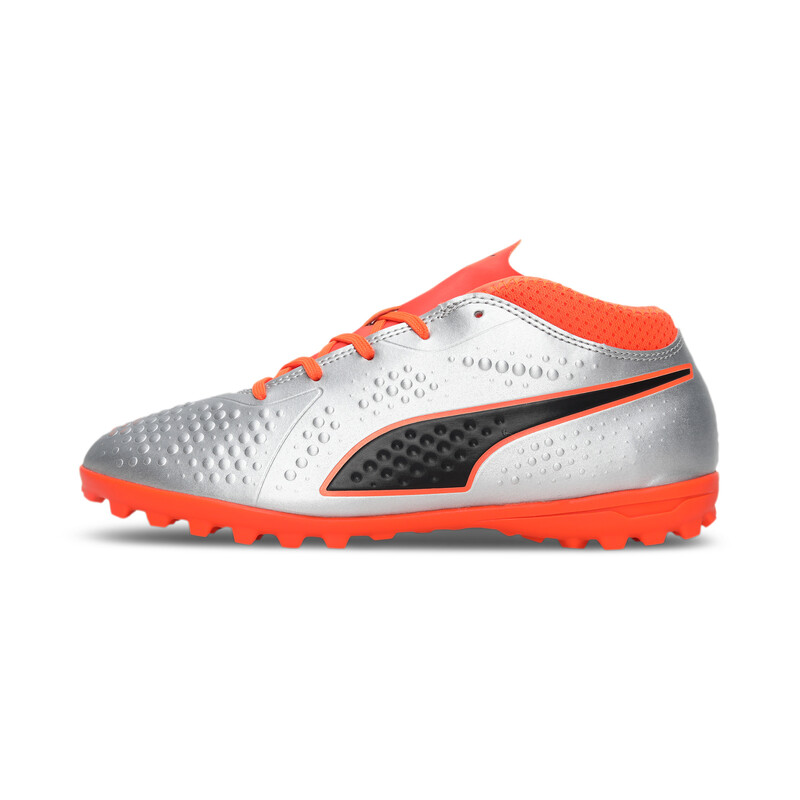 

PUMA ONE 4 Synthetic Youth Football Shoes, Black/orange/silver