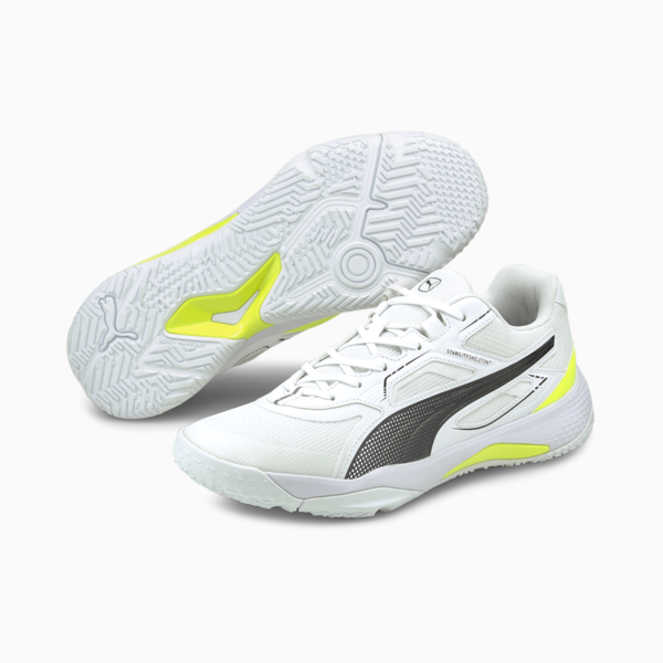 Solarstrike Indoor Sports Shoes, Puma White-Puma Black-Yellow Alert, large-ZAF