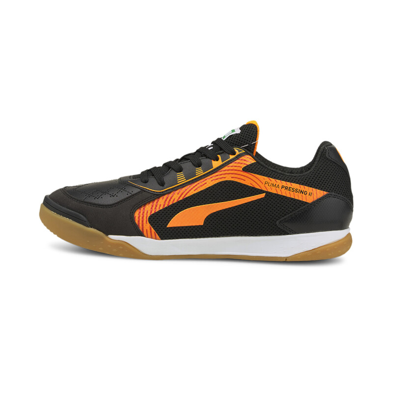 

PUMA Pressing II Unisex Indoor Turf Football Shoes, Black/orange
